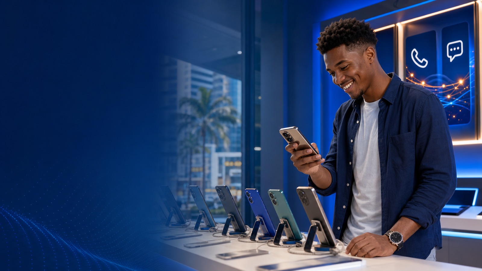 Smartphones available from GETESA with customers browsing and calling